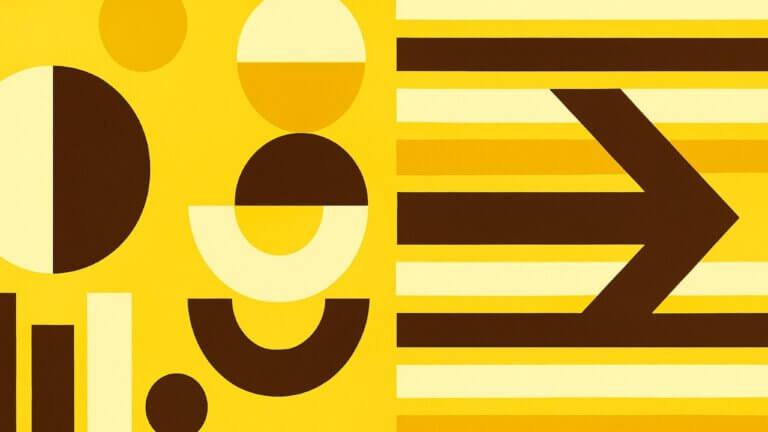 Abstract illustration with geometric shapes and a bold right arrow, symbolizing progress and direction in a modern digital analytics