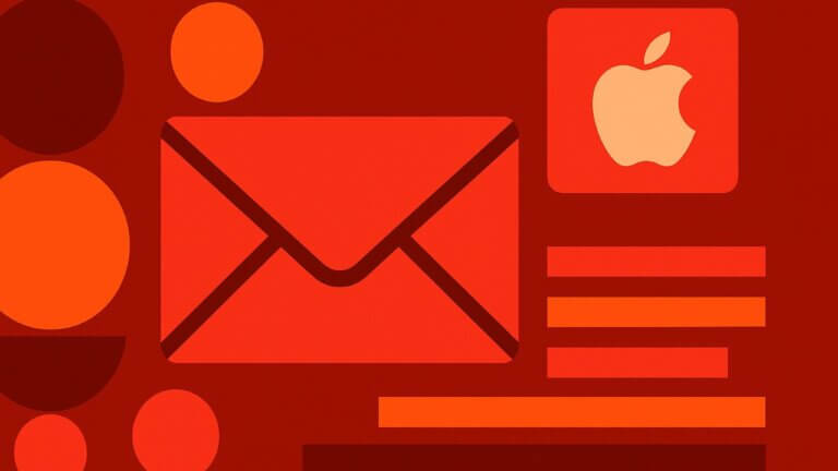 Abstract illustration of an email envelope and Apple logo, representing email communication and Apple technology