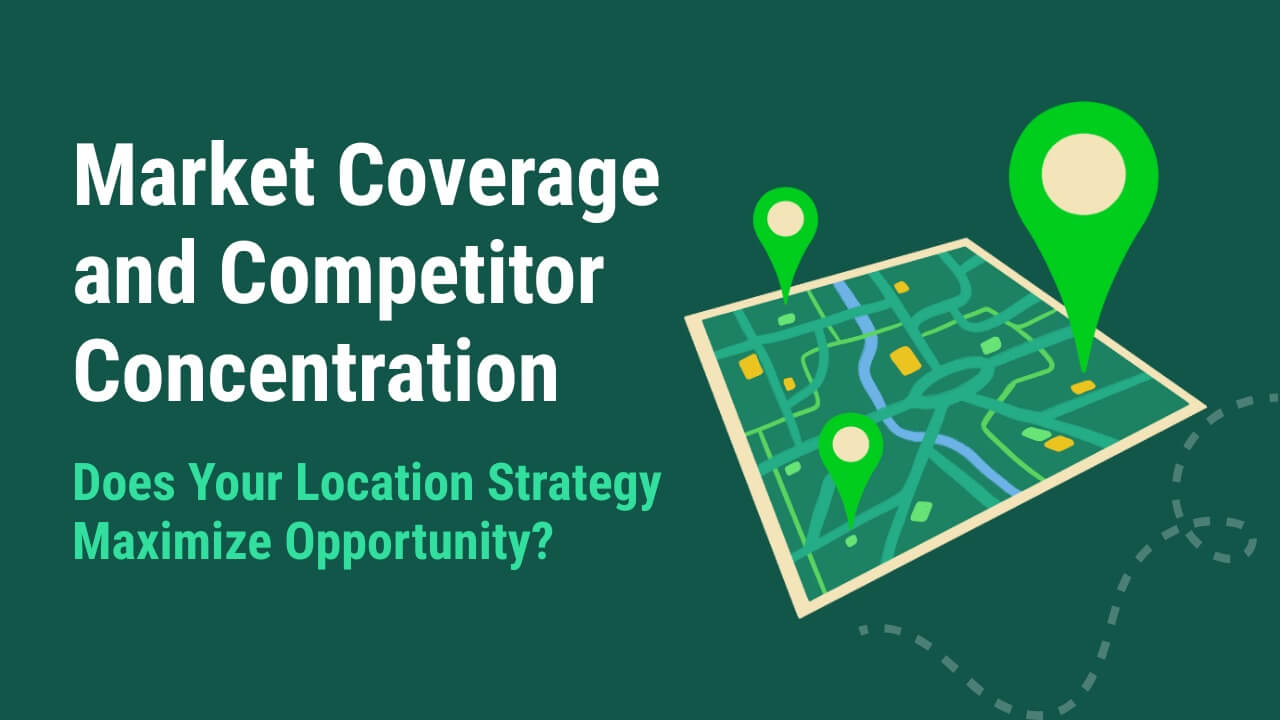 Map with location pins illustrating market coverage and competitor concentration to optimize location strategy.