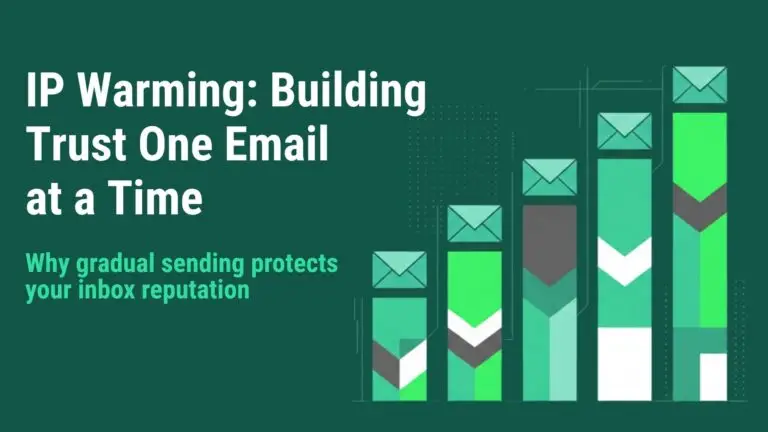 IP warming illustration showing email sending volume increasing gradually to build sender reputation